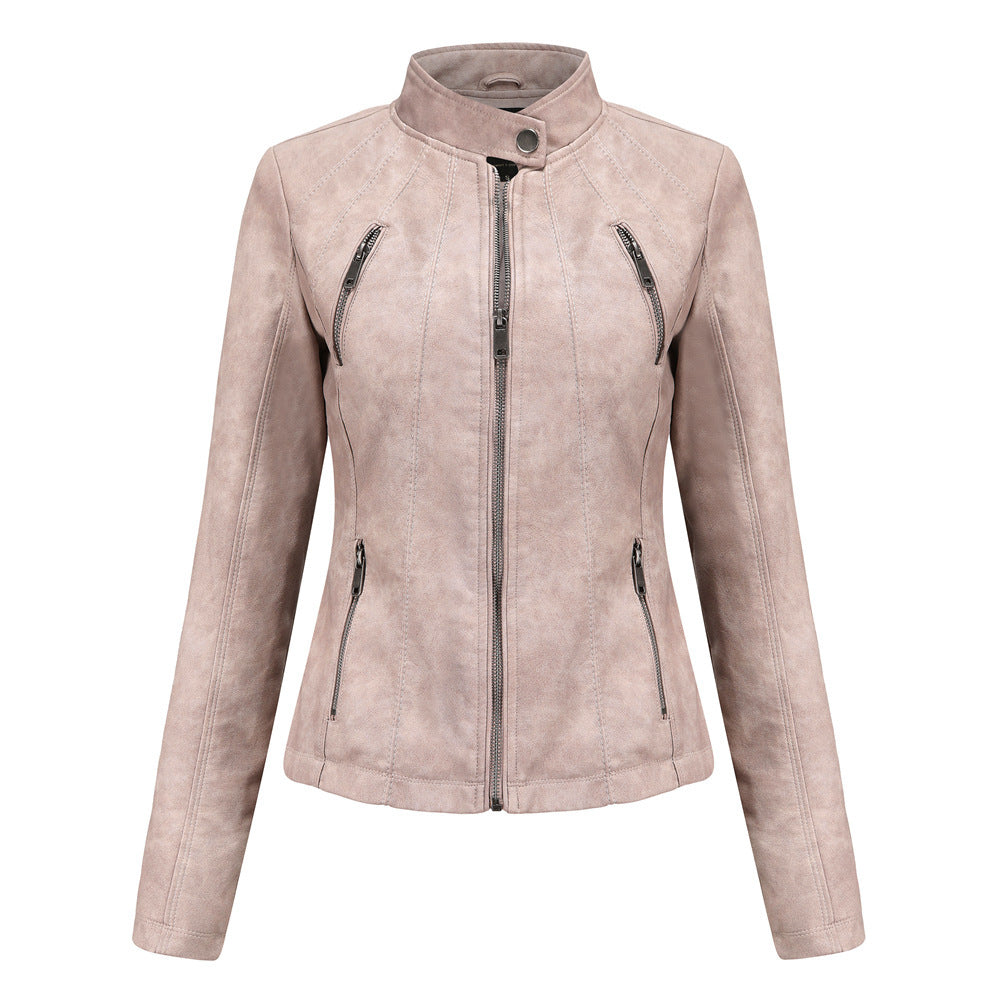 Short ladies leather jacket