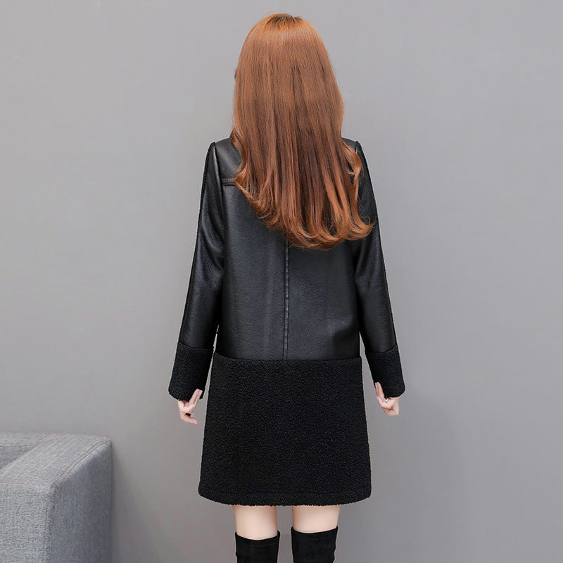 Ladies Leather Thickened Fur Coat Lapel