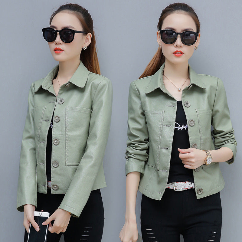 Leather Jacket Slim Slimming Ladies Motorcycle