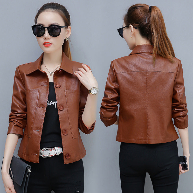 Leather Jacket Slim Slimming Ladies Motorcycle