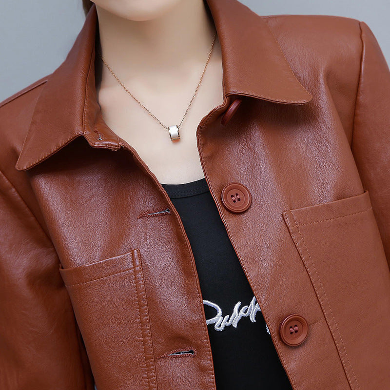 Leather Jacket Slim Slimming Ladies Motorcycle